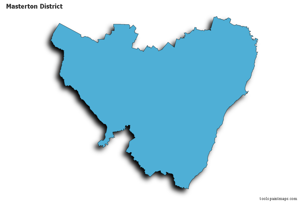 Mapa de Masterton District con efecto de sombra 3D