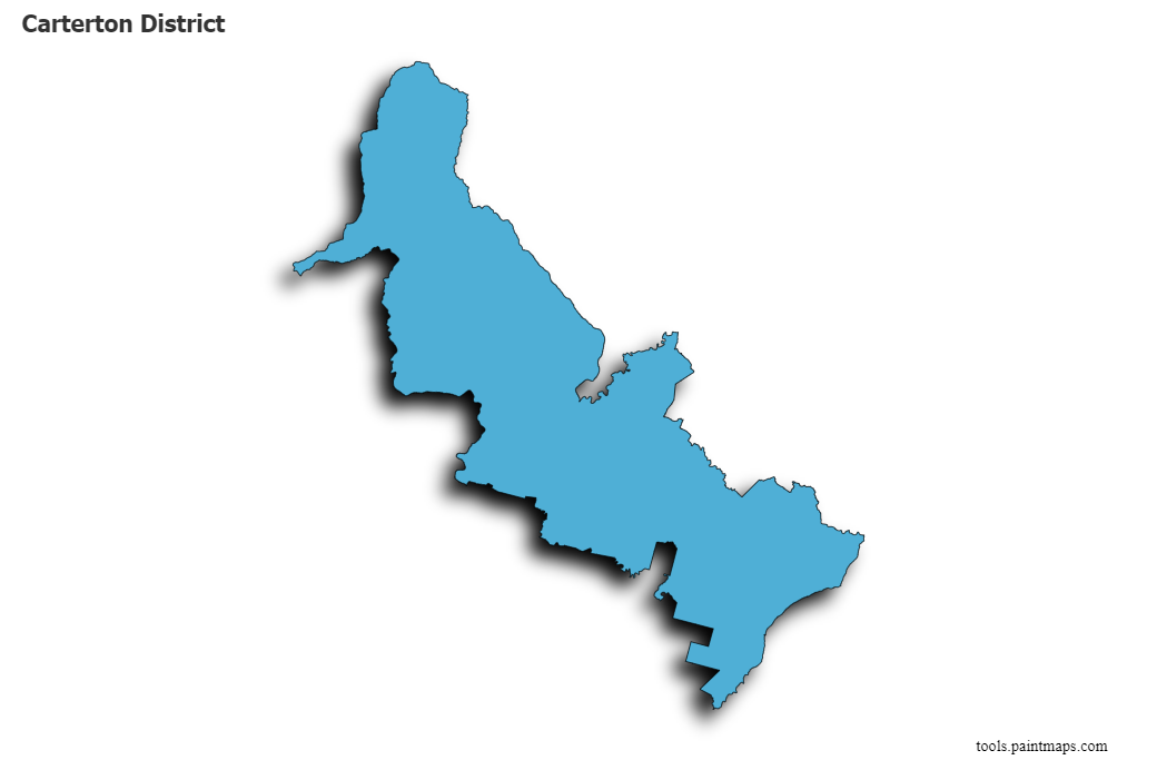 Mapa de Carterton District con efecto de sombra 3D