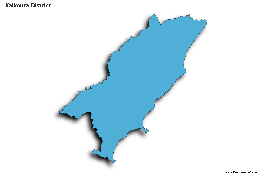 Mapa de Kaikoura District con efecto de sombra 3D