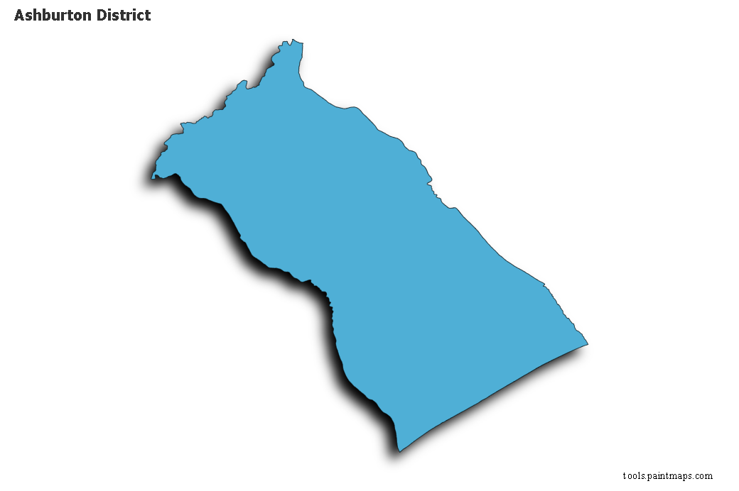 Mapa de Ashburton District con efecto de sombra 3D