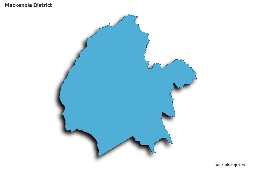 Mapa de Mackenzie District con efecto de sombra 3D