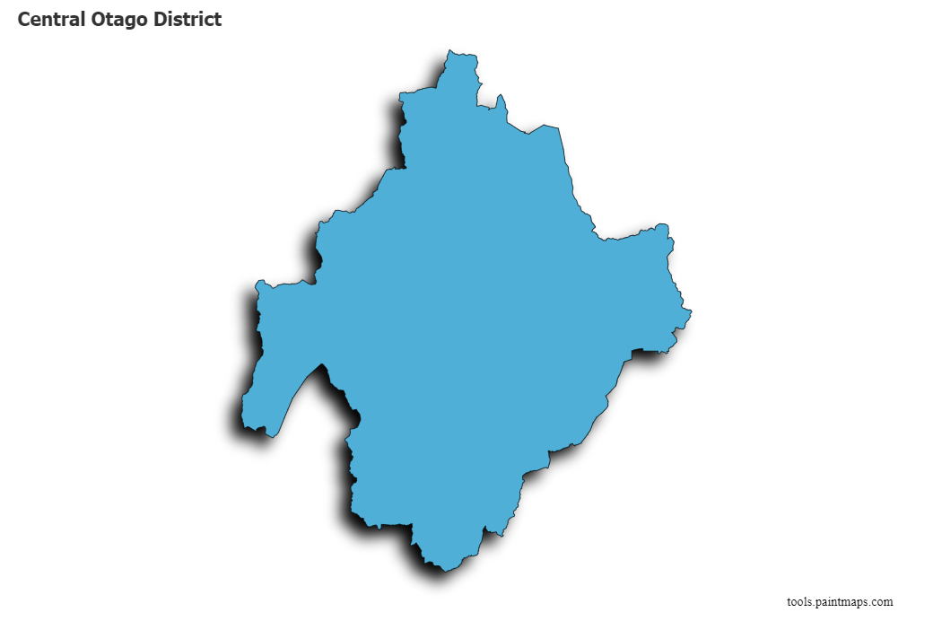 Mapa de Central Otago District con efecto de sombra 3D