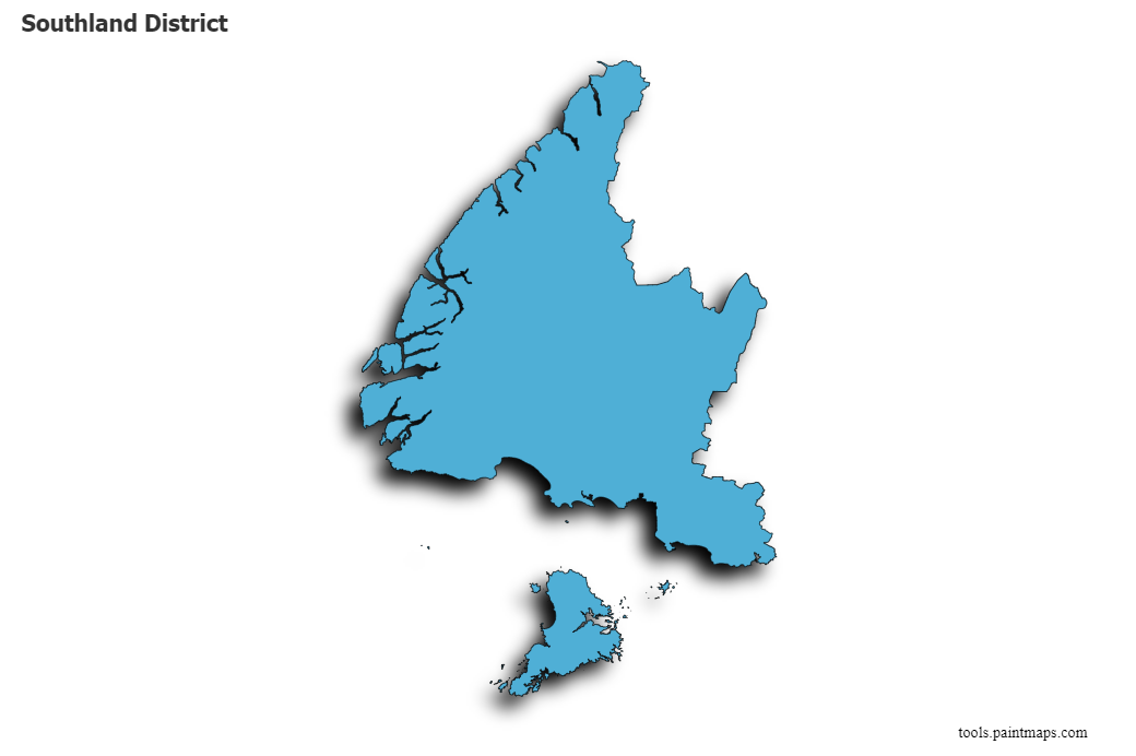 Mapa de Southland District con efecto de sombra 3D