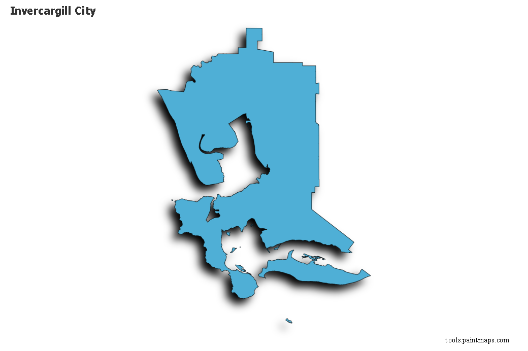 Mapa de Invercargill City con efecto de sombra 3D