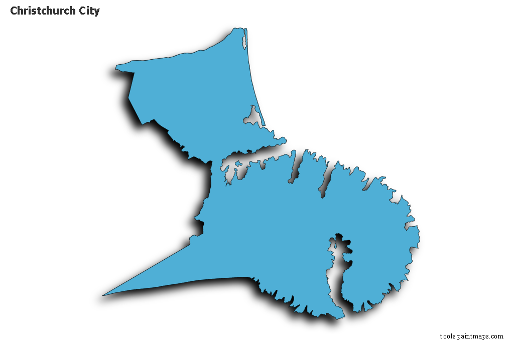 Mapa de Christchurch City con efecto de sombra 3D