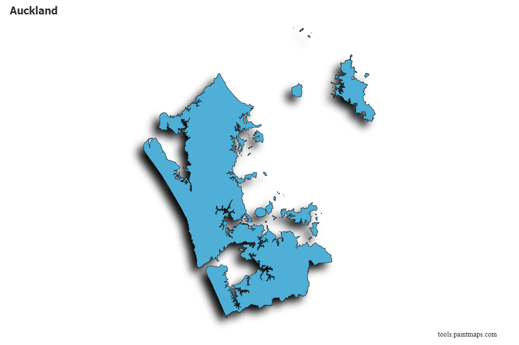 Mapa de Auckland con efecto de sombra 3D