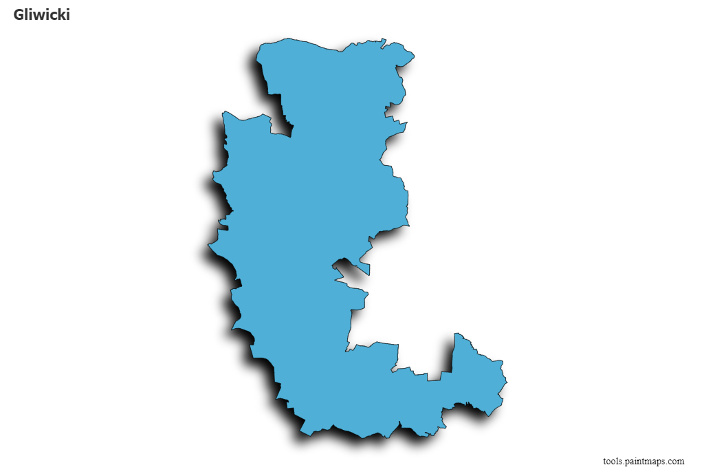 Gliwice County map with 3d shadow effect