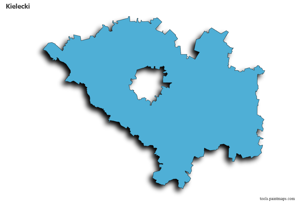 Kielce County map with 3d shadow effect