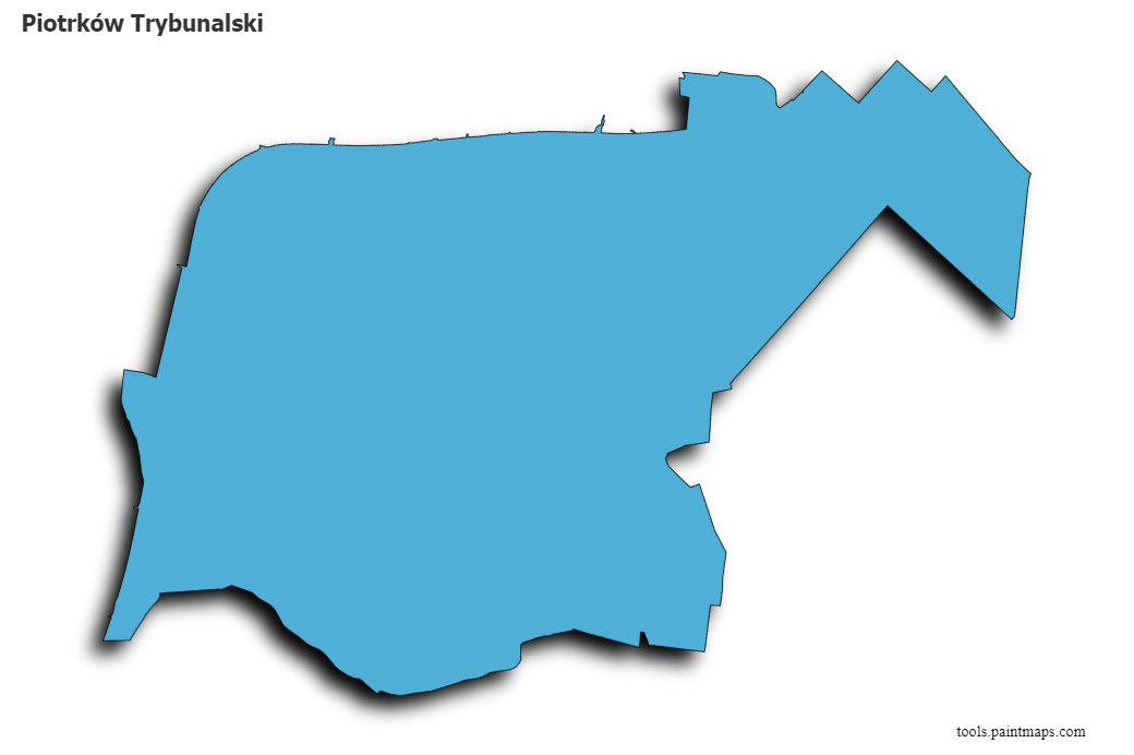 Mapa de Piotrków Trybunalski con efecto de sombra 3D