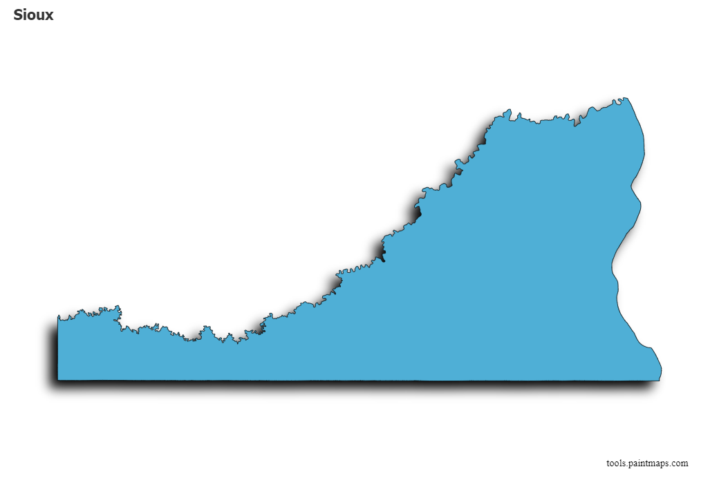3D gölge efektli Sioux ilçesi haritası