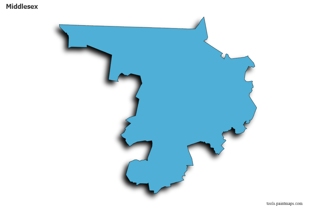 Mapa de Middlesex con efecto de sombra 3D