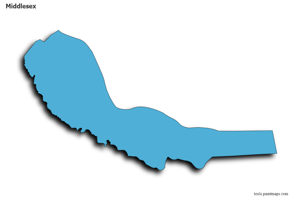 Mapa de Middlesex con efecto de sombra 3D