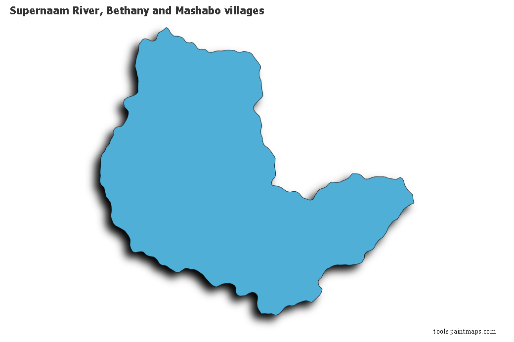 Supernaam river, Bethany and Mashabo Villages map with 3d shadow effect