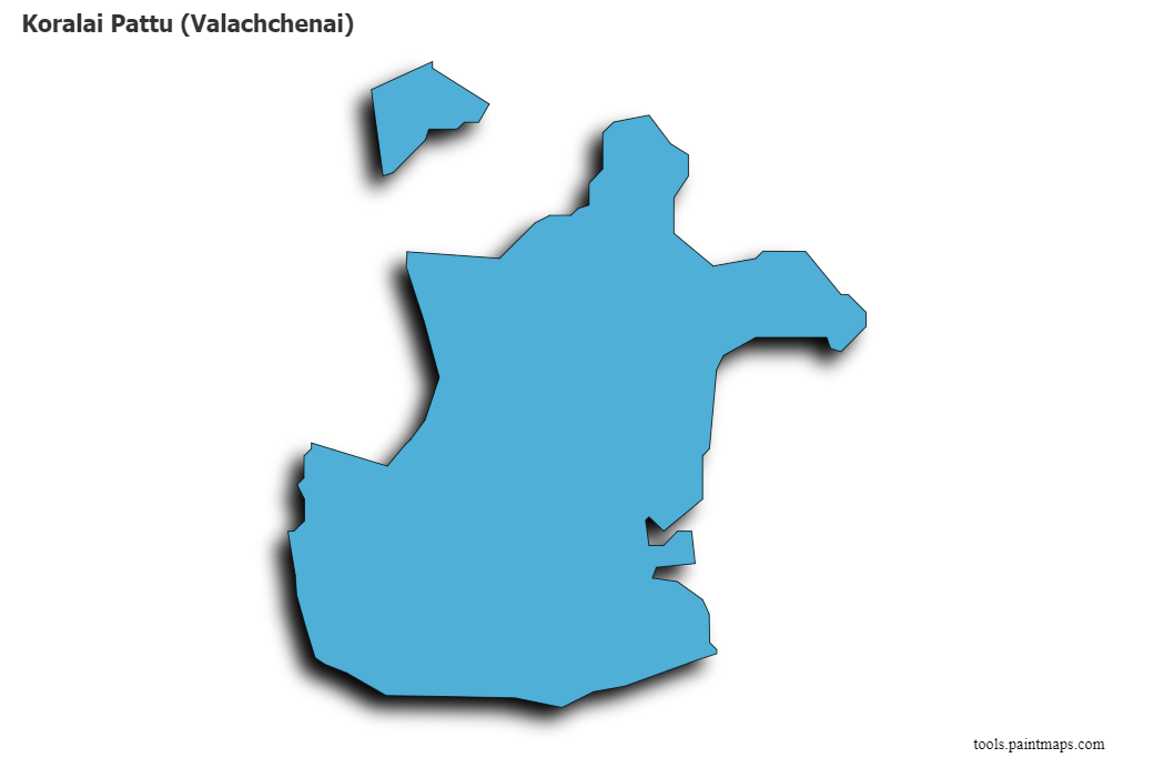 Mapa de Koralai Pattu (Valachchenai) con efecto de sombra 3D