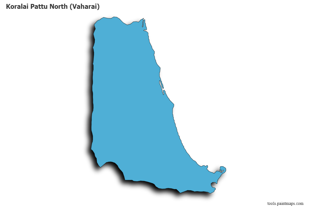 Mapa de Koralai Pattu North (Vaharai) con efecto de sombra 3D