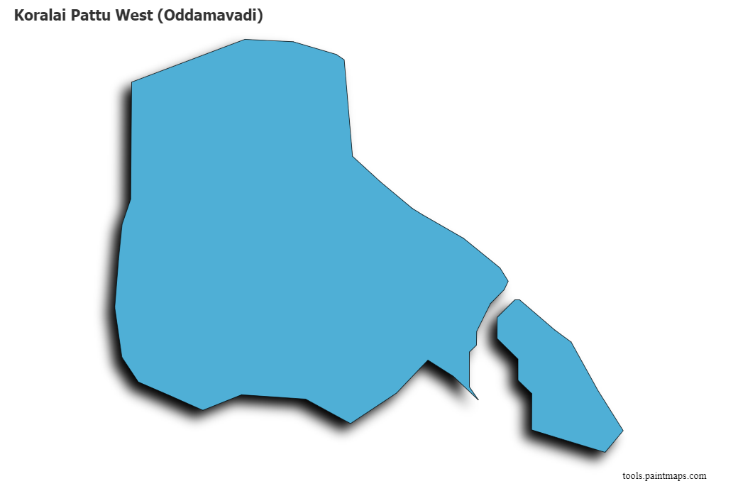 Mapa de Koralai Pattu West (Oddamavadi) con efecto de sombra 3D