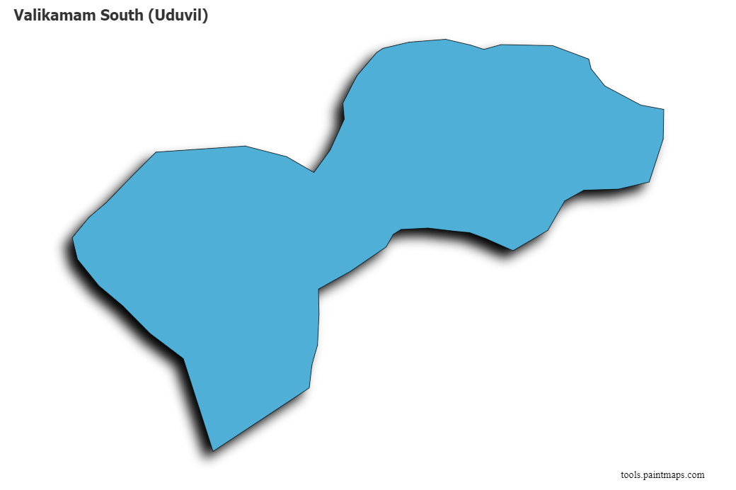 3D gölge efektli Valikamam South (Uduvil) haritası