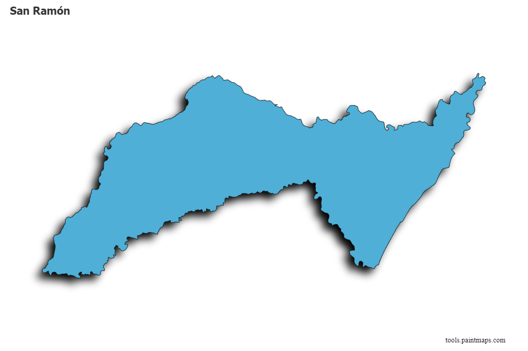 Mapa de San Ramón con efecto de sombra 3D