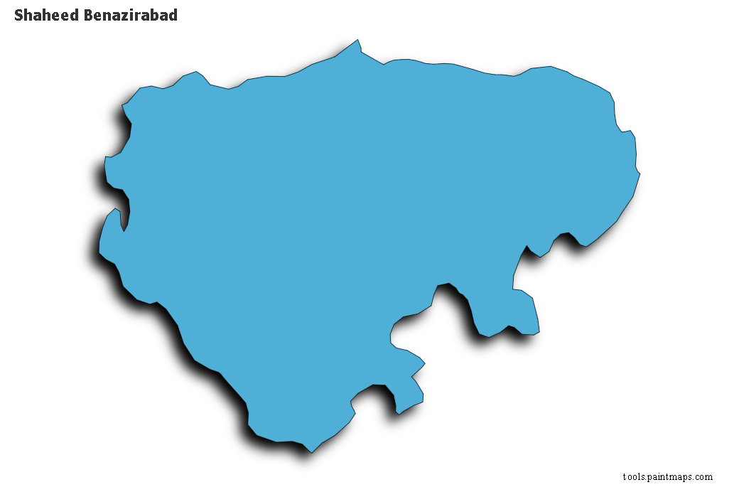 Mapa de Shaheed Benazirabad con efecto de sombra 3D