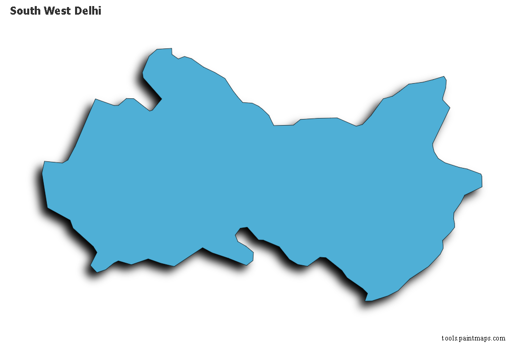 Mapa de South West Delhi con efecto de sombra 3D