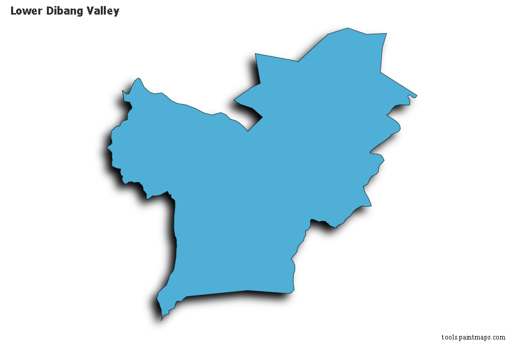 Lower Dibang Valley map with 3d shadow effect