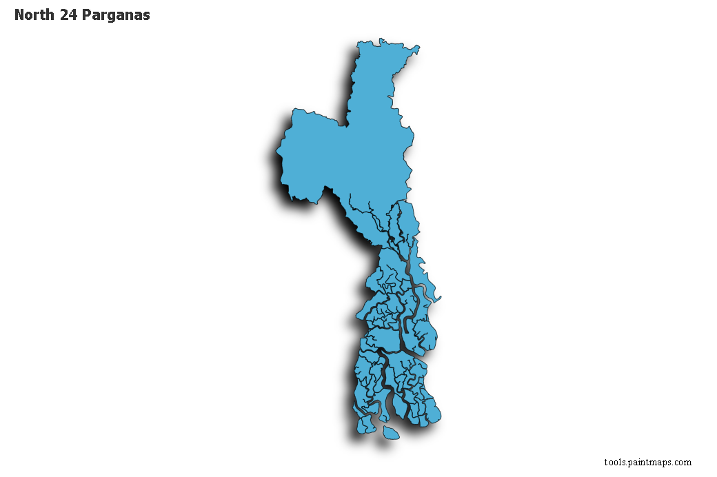 3D gölge efektli North 24 Parganas haritası