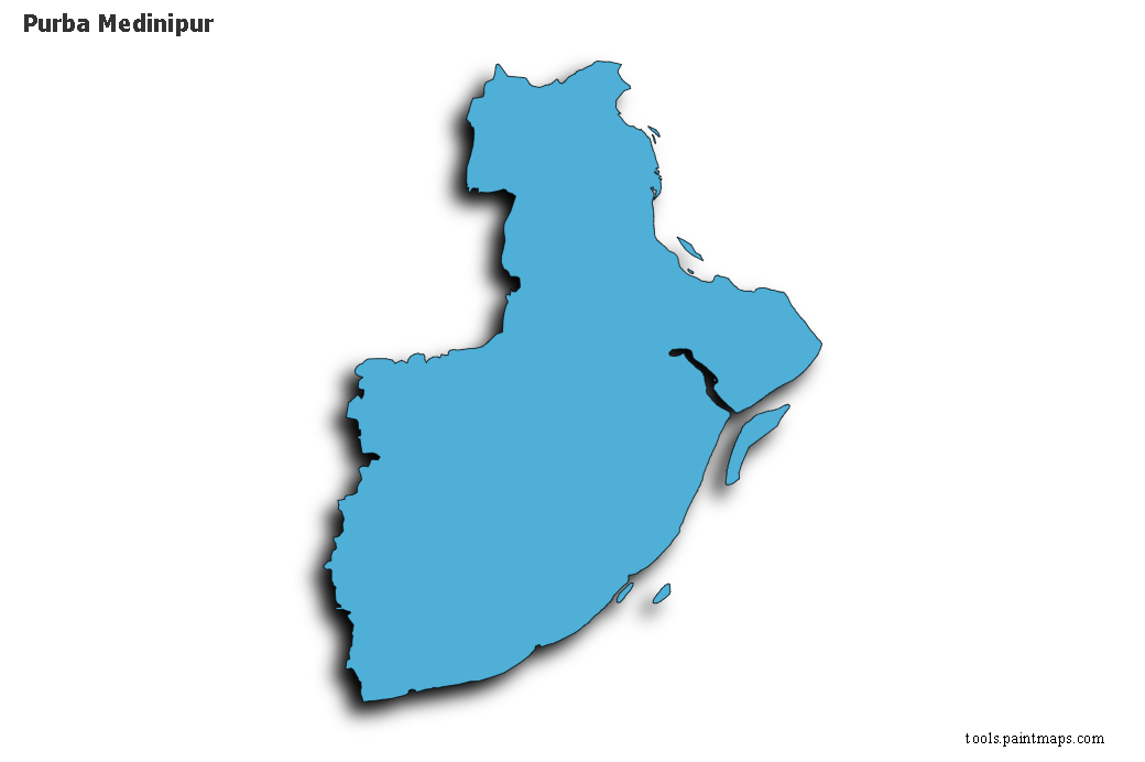 Mapa de Purba Medinipur con efecto de sombra 3D