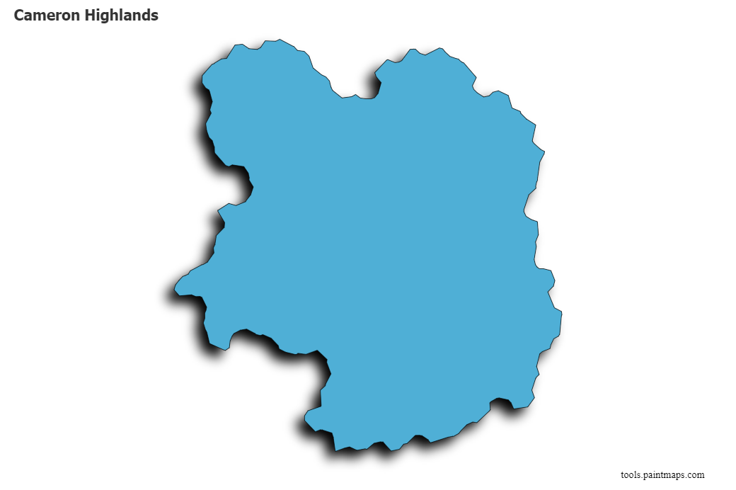 Mapa de Cameron Highlands con efecto de sombra 3D