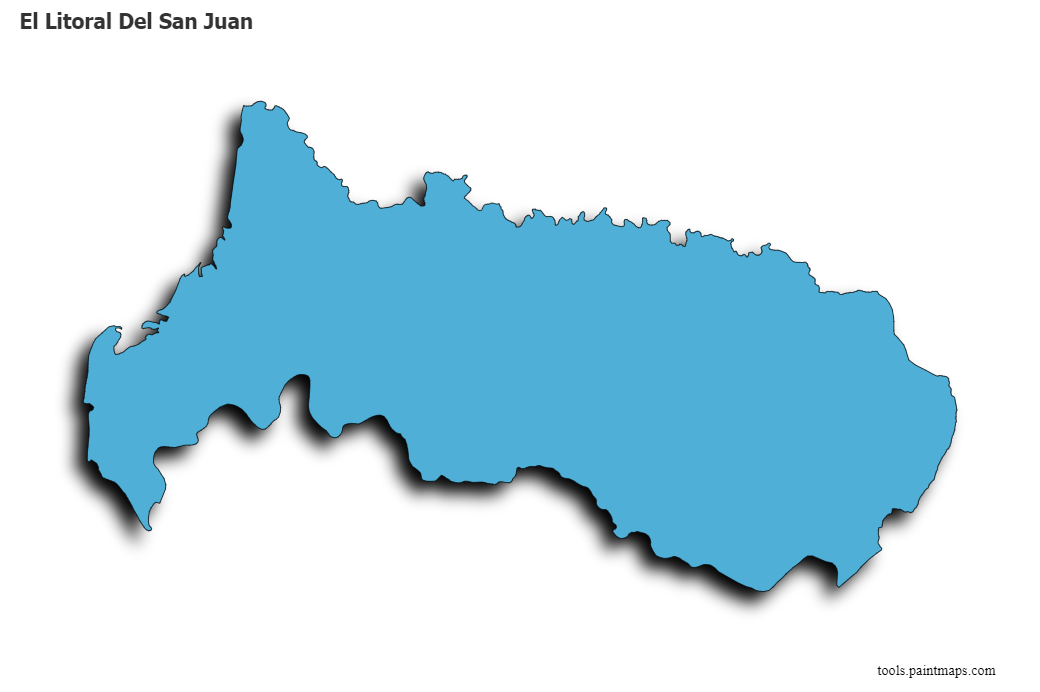 El Litoral Del San Juan map with 3d shadow effect