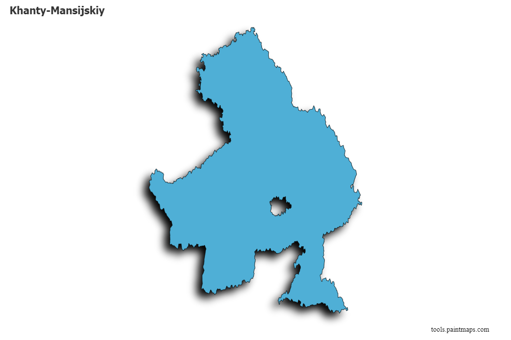 Mapa de Khanty-Mansijskiy con efecto de sombra 3D