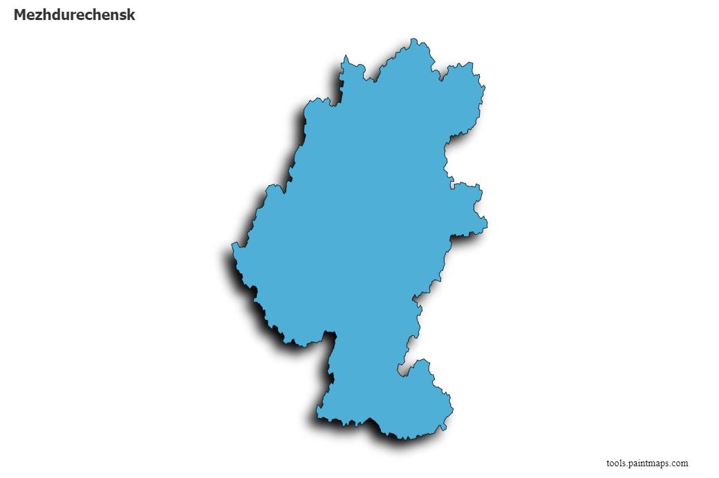 Mezhdurechensk map with 3d shadow effect