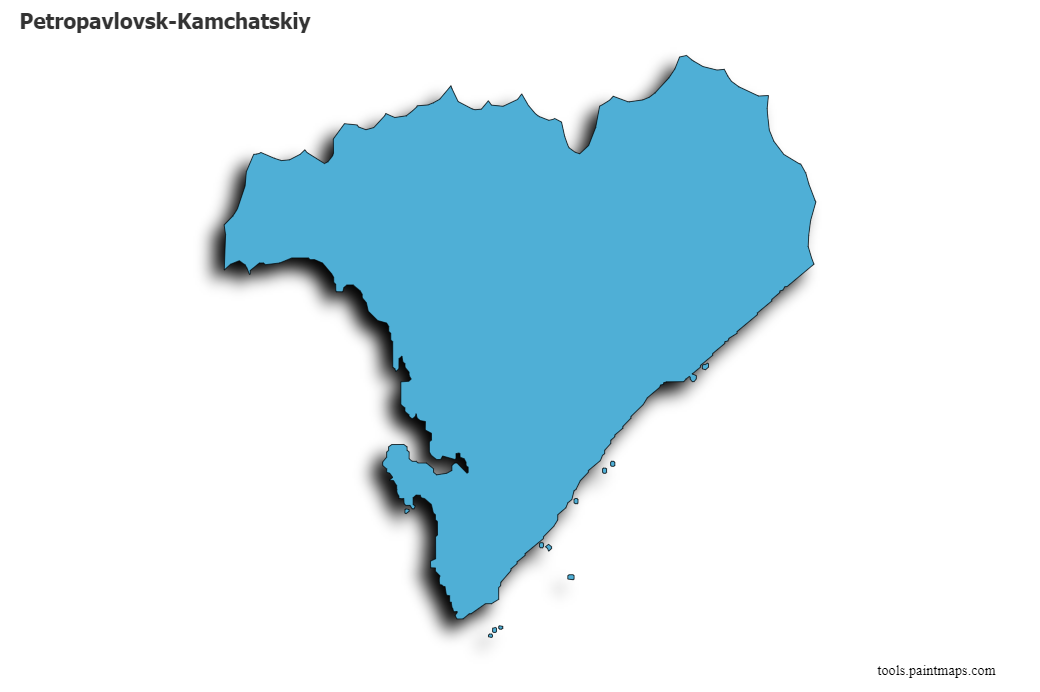 Petropavlovsk-Kamchatskiy map with 3d shadow effect