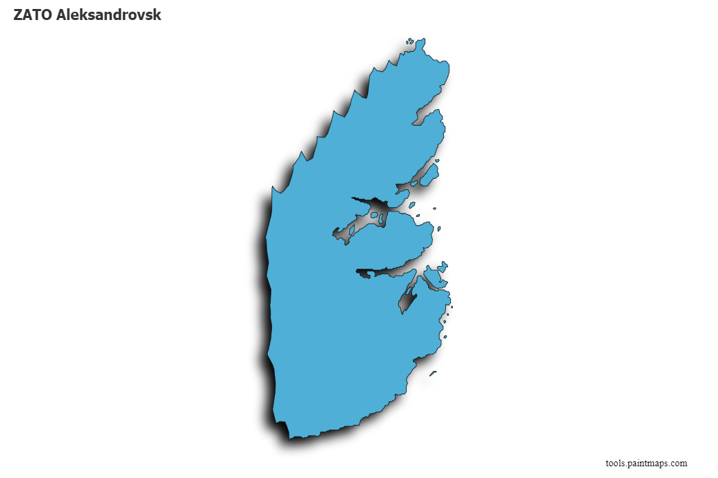 Mapa de ZATO Aleksandrovsk con efecto de sombra 3D