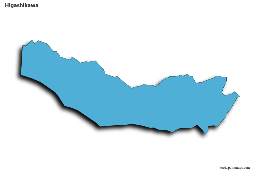 Mapa de Higashikawa con efecto de sombra 3D