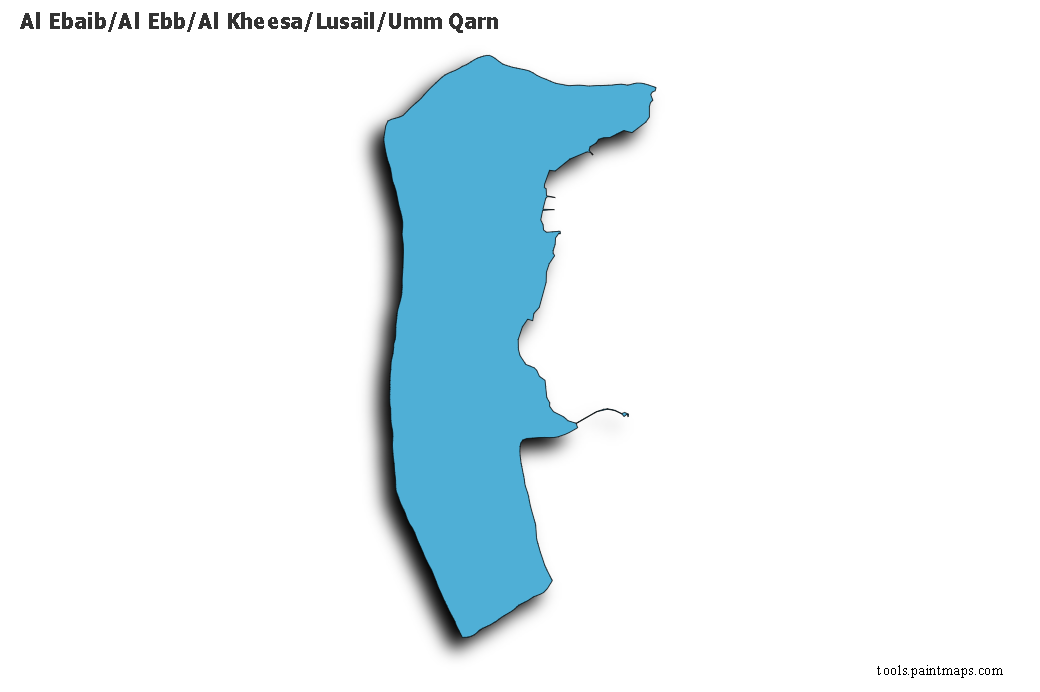 3D gölge efektli Al Ebaib/Al Ebb/Al Kheesa/Lusail/Umm Qarn haritası