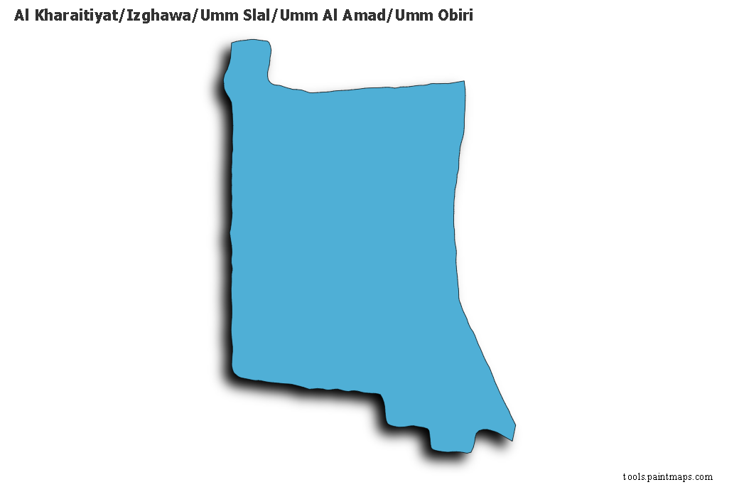 3D gölge efektli Al Kharaitiyat/Izghawa/Umm Slal/Umm Al Amad/Umm Obiri haritası