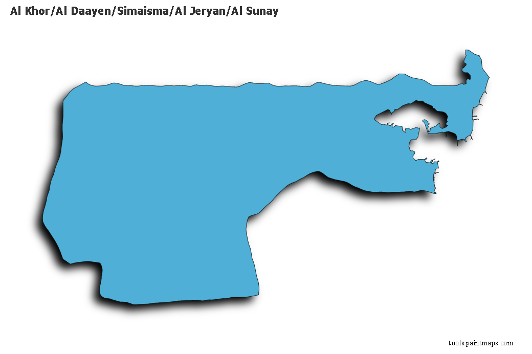 3D gölge efektli Al Khor/Al Daayen/Simaisma/Al Jeryan/Al Sunay haritası