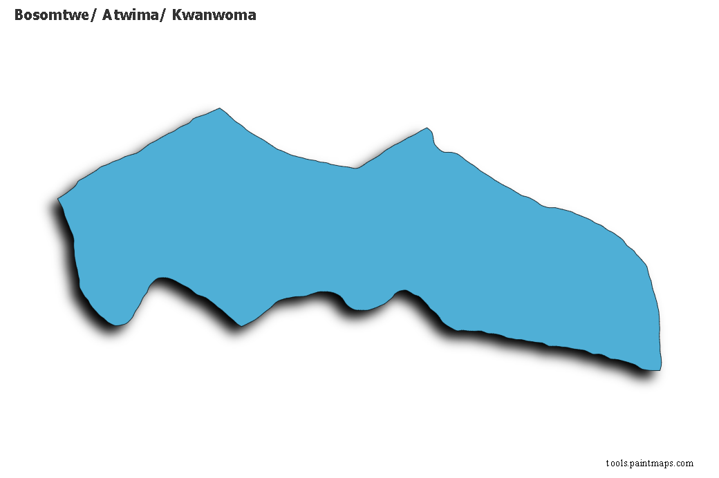 Mapa de Bosomtwe/ Atwima/ Kwanwoma con efecto de sombra 3D