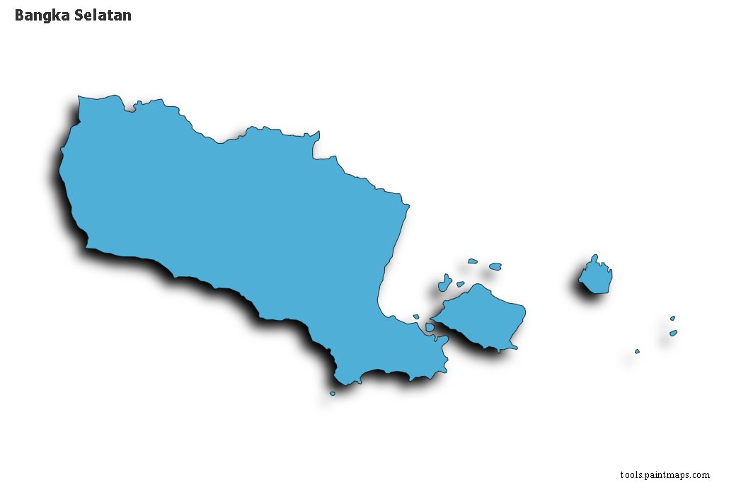 Mapa de Bangka Selatan con efecto de sombra 3D