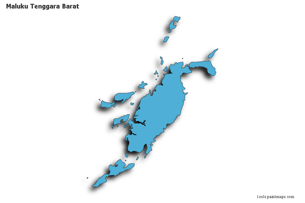 Mapa de Maluku Tenggara Barat con efecto de sombra 3D