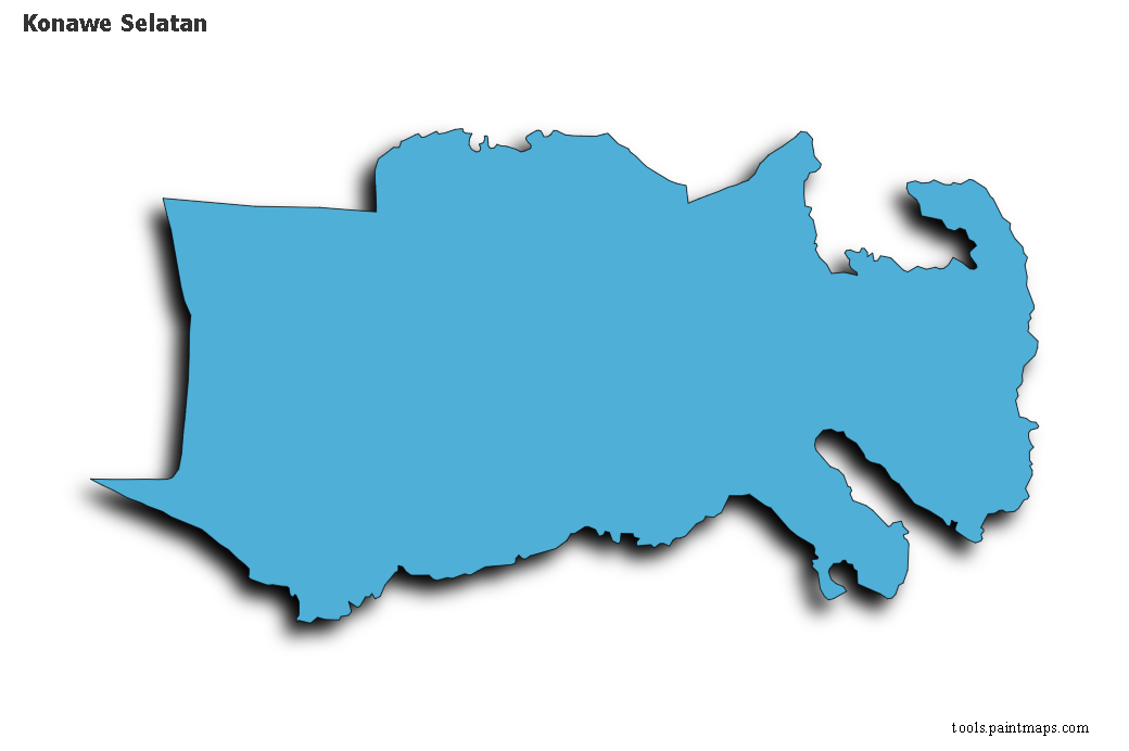 Konawe Selatan map with 3d shadow effect