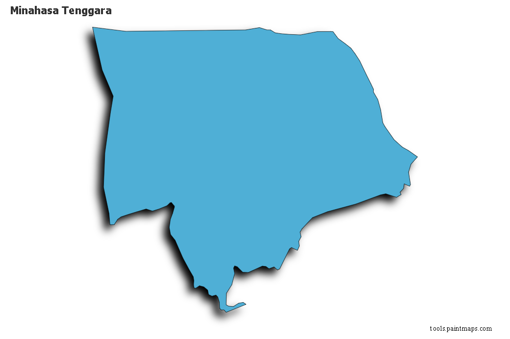 Mapa de Minahasa Tenggara con efecto de sombra 3D
