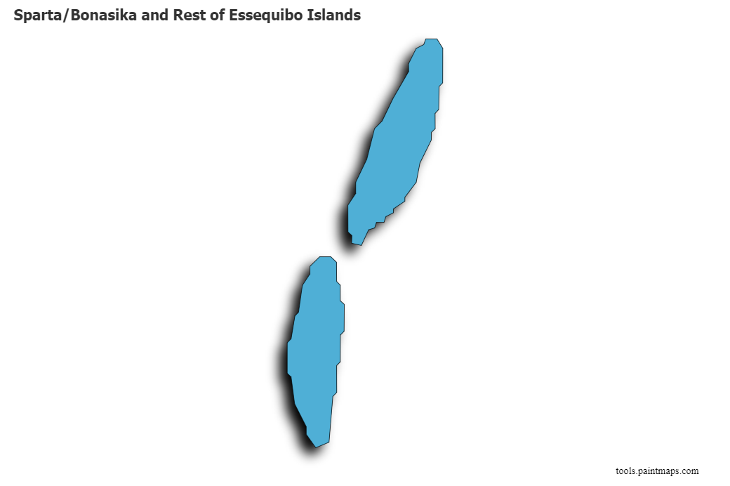 Sparta/Bonasika and Rest of Essequibo Islands map with 3d shadow effect