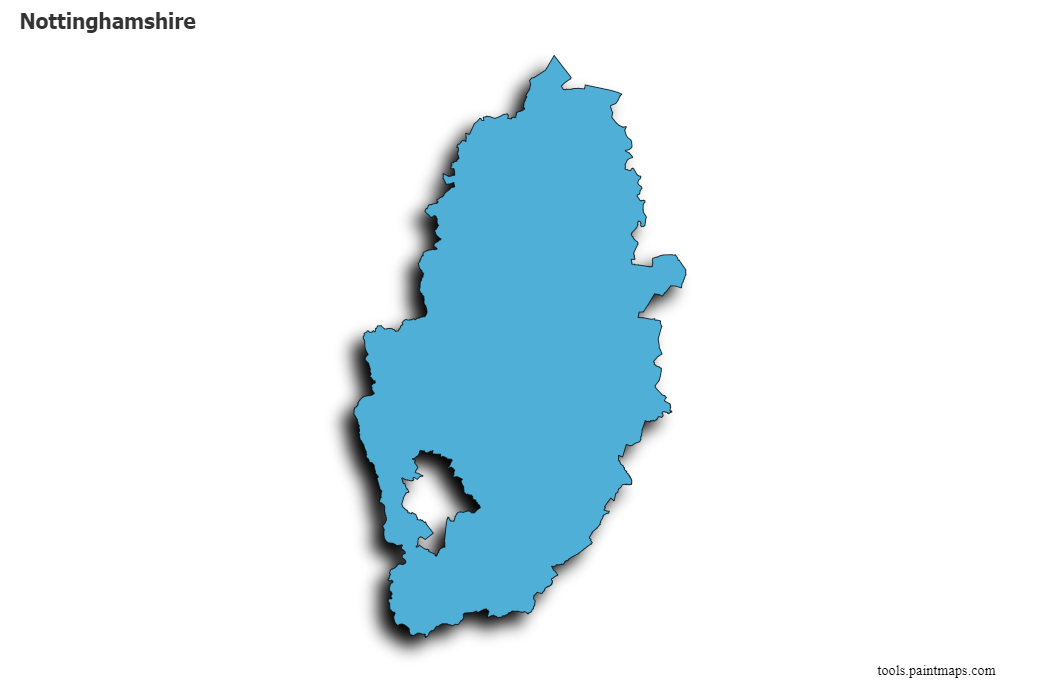 3D gölge efektli Nottinghamshire haritası