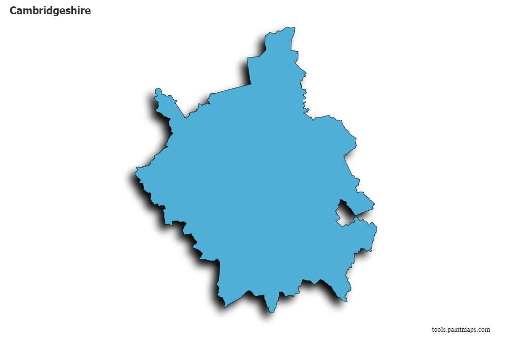 Mapa de Cambridgeshire con efecto de sombra 3D