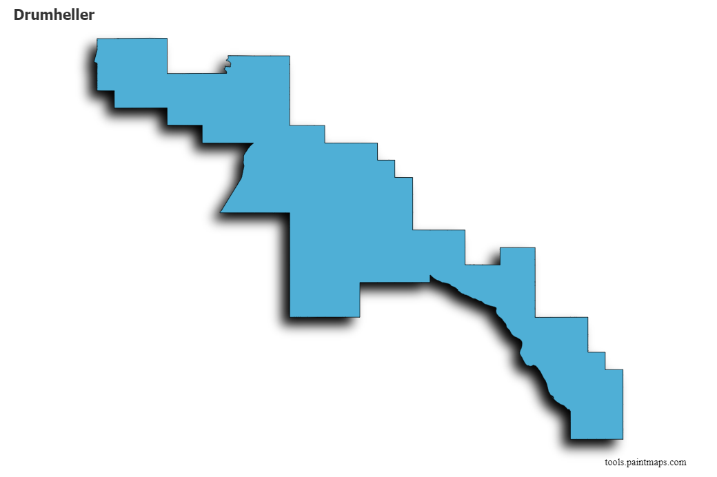 Mapa de Drumheller con efecto de sombra 3D