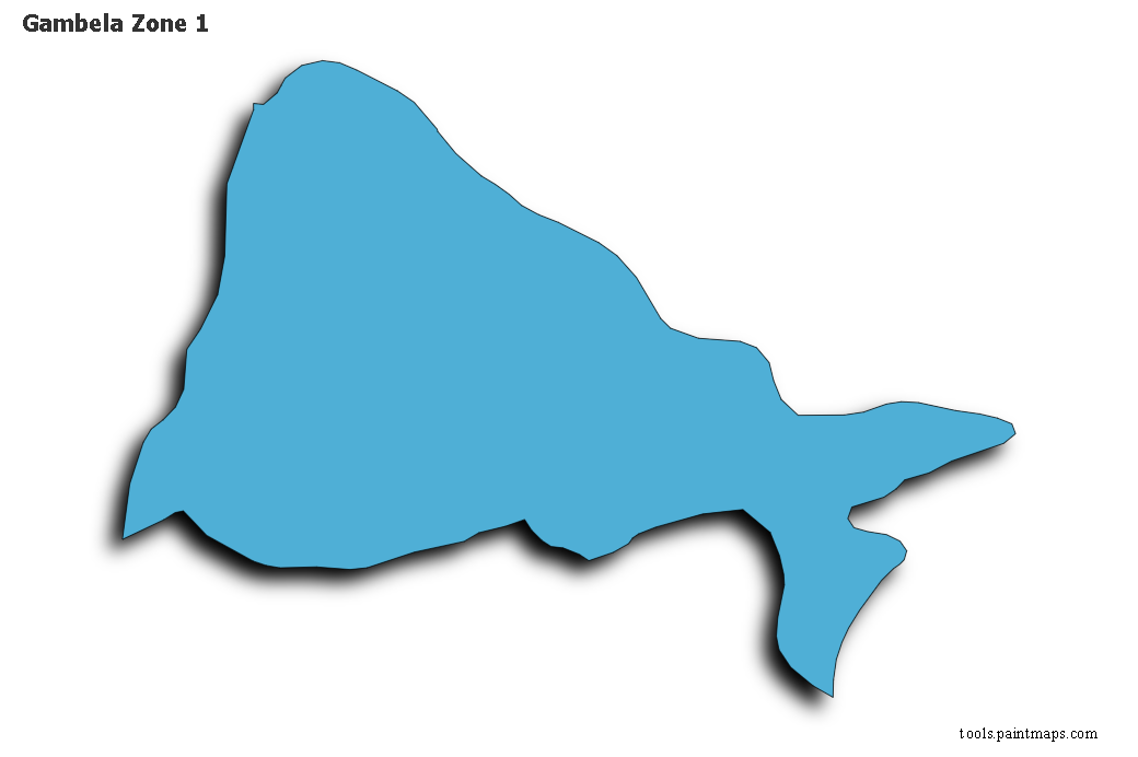 Mapa de Gambela Zone 1 con efecto de sombra 3D
