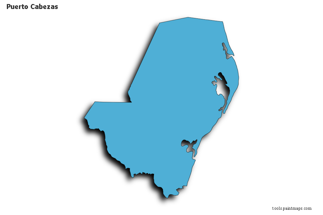 Mapa de Puerto Cabezas con efecto de sombra 3D