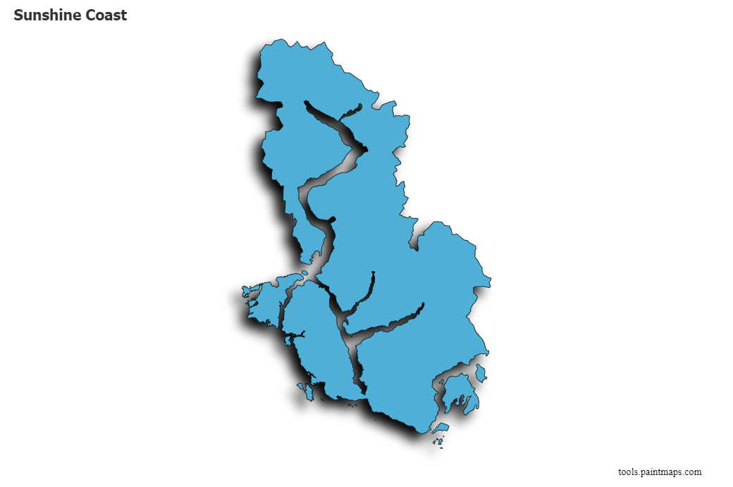 Sunshine Coast map with 3d shadow effect