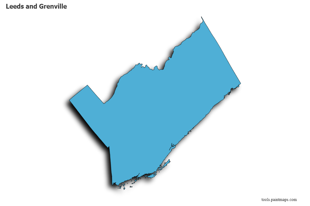 Mapa de Leeds and Grenville con efecto de sombra 3D